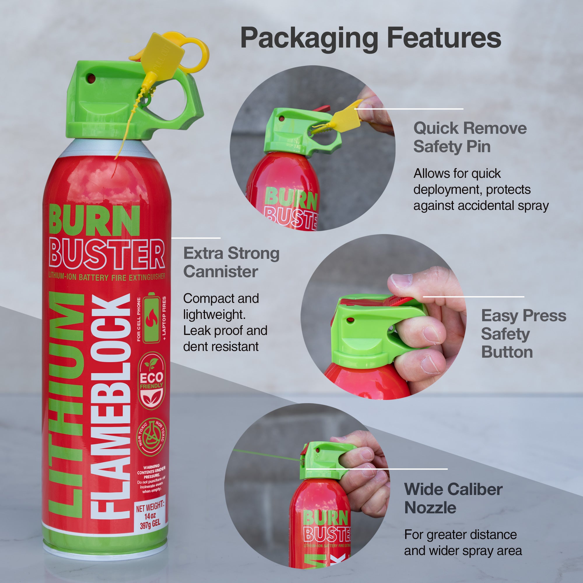 BurnBuster Lithium-Ion Fire Extinguisher