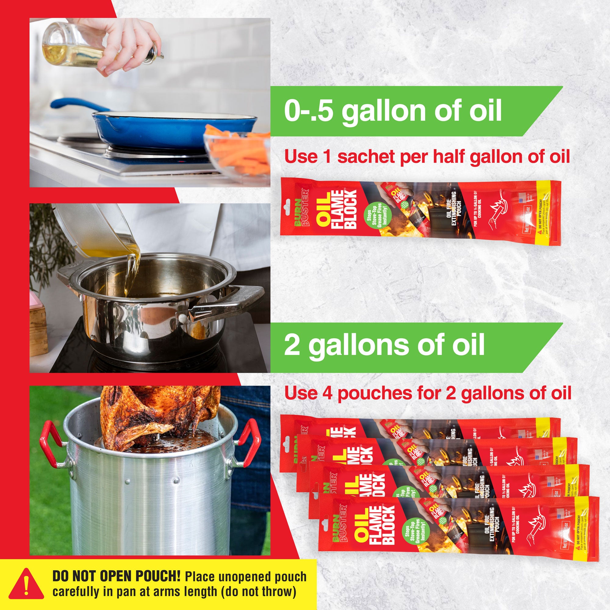 BurnBuster Oil Flame Block Pouches