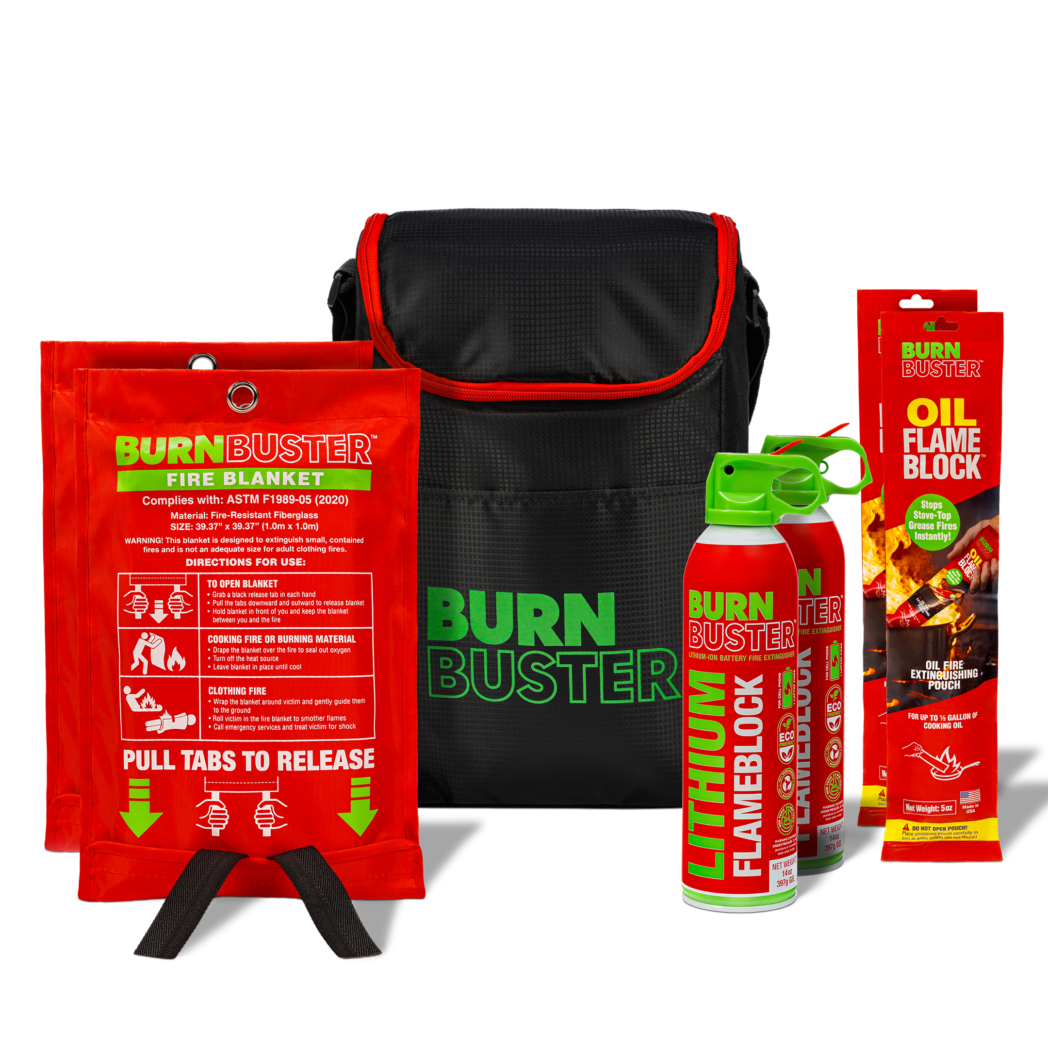 BurnBuster Fire Safety Pack, Complete Fire Protection for Home, Garage & On-the-Go