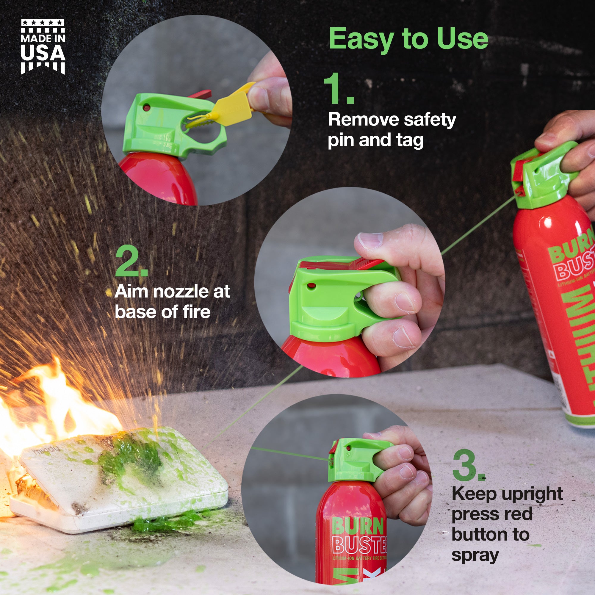 BurnBuster Lithium-Ion Fire Extinguisher